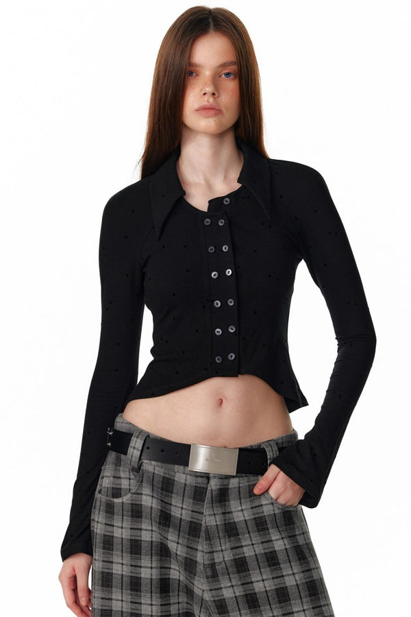 Vintage Polka Dot Slim Long Sleeve T-Shirt