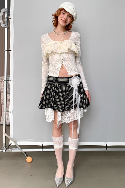 Beige, transparent Strickjacke mit Spitze