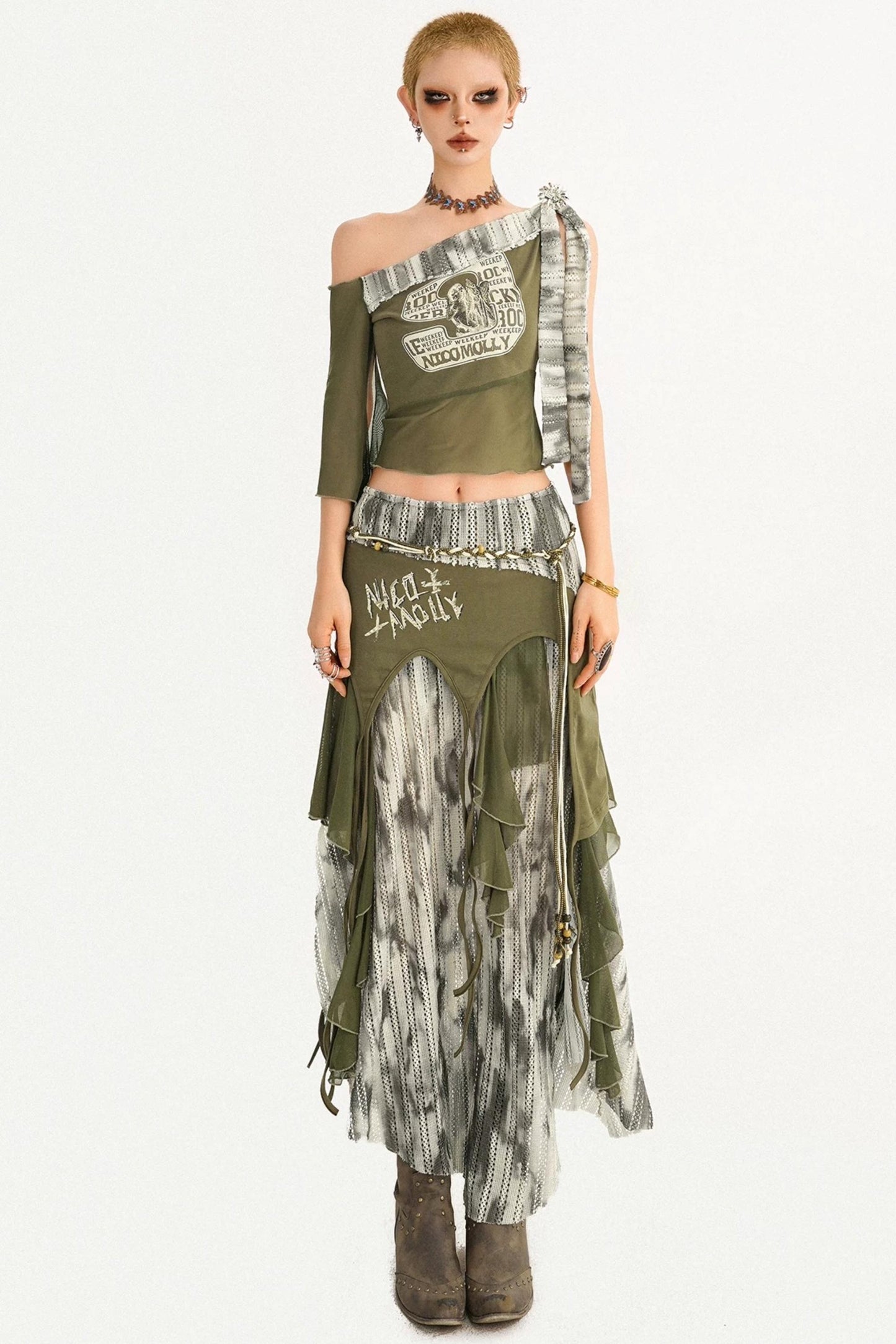 Vintage Print Off-Shoulder Set-Up
