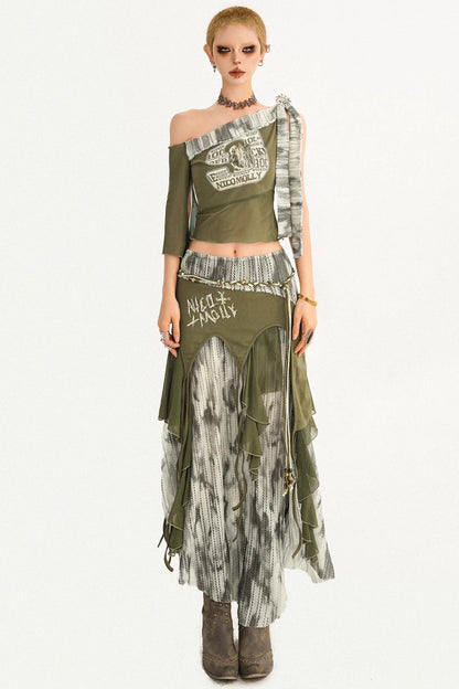 Vintage Print Off-Shoulder Set-Up