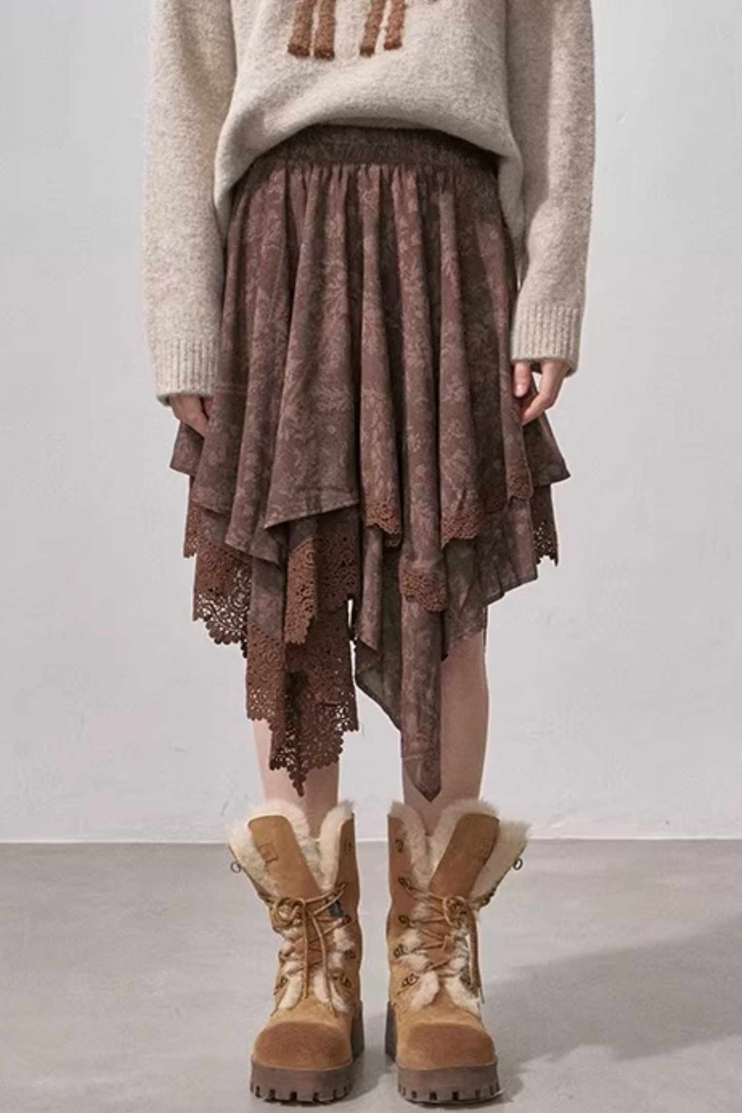 Lace Asymmetrical Layered Skirt