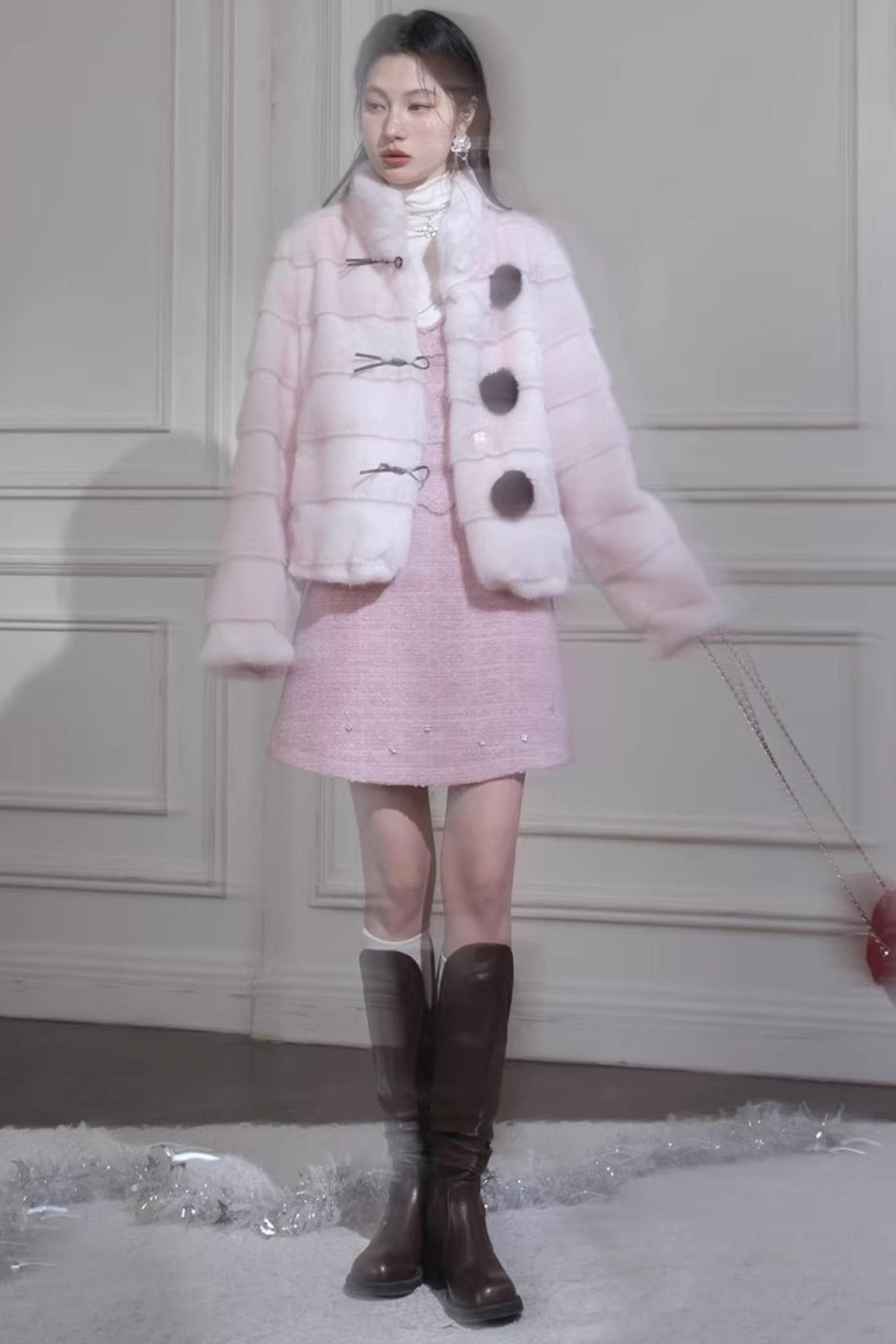 Peach Mousse Fox Fur Jacket
