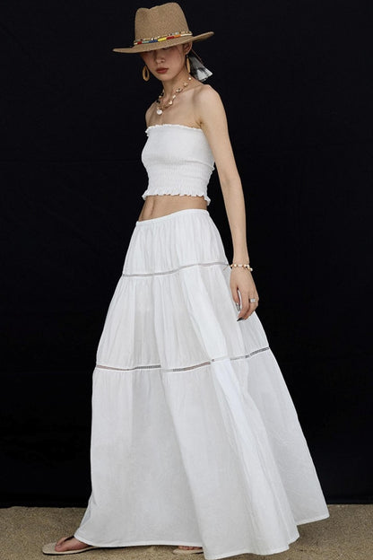Elasticated White Long Skirt