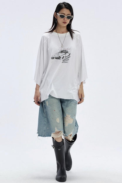 Vintage Car Print Cropped T-Shirt