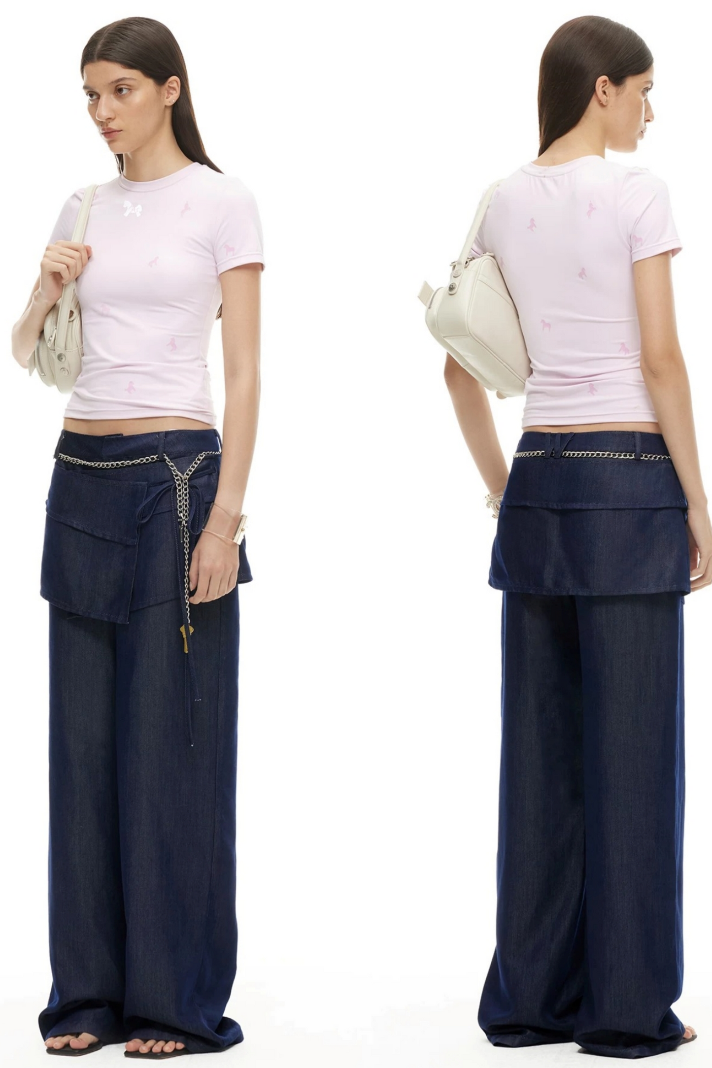 Lyocell Wide-Leg Pants Detachable Skirt