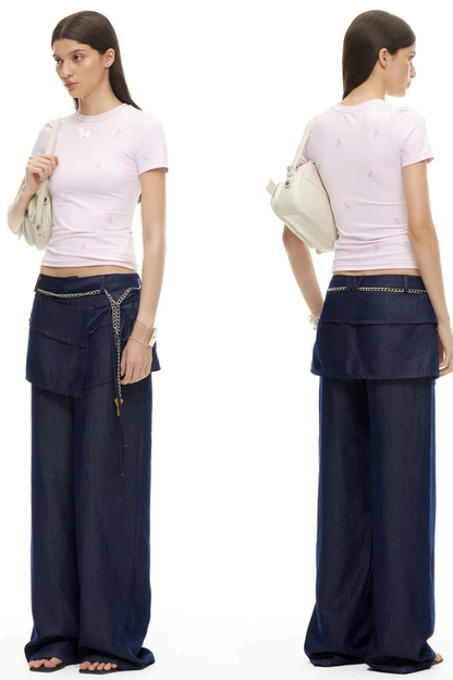 Lyocell Wide-Leg Pants Detachable Skirt