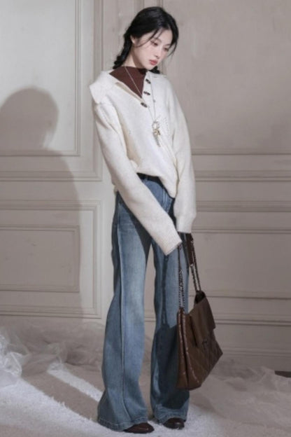 Asymmetrical Collar Knit Sweater