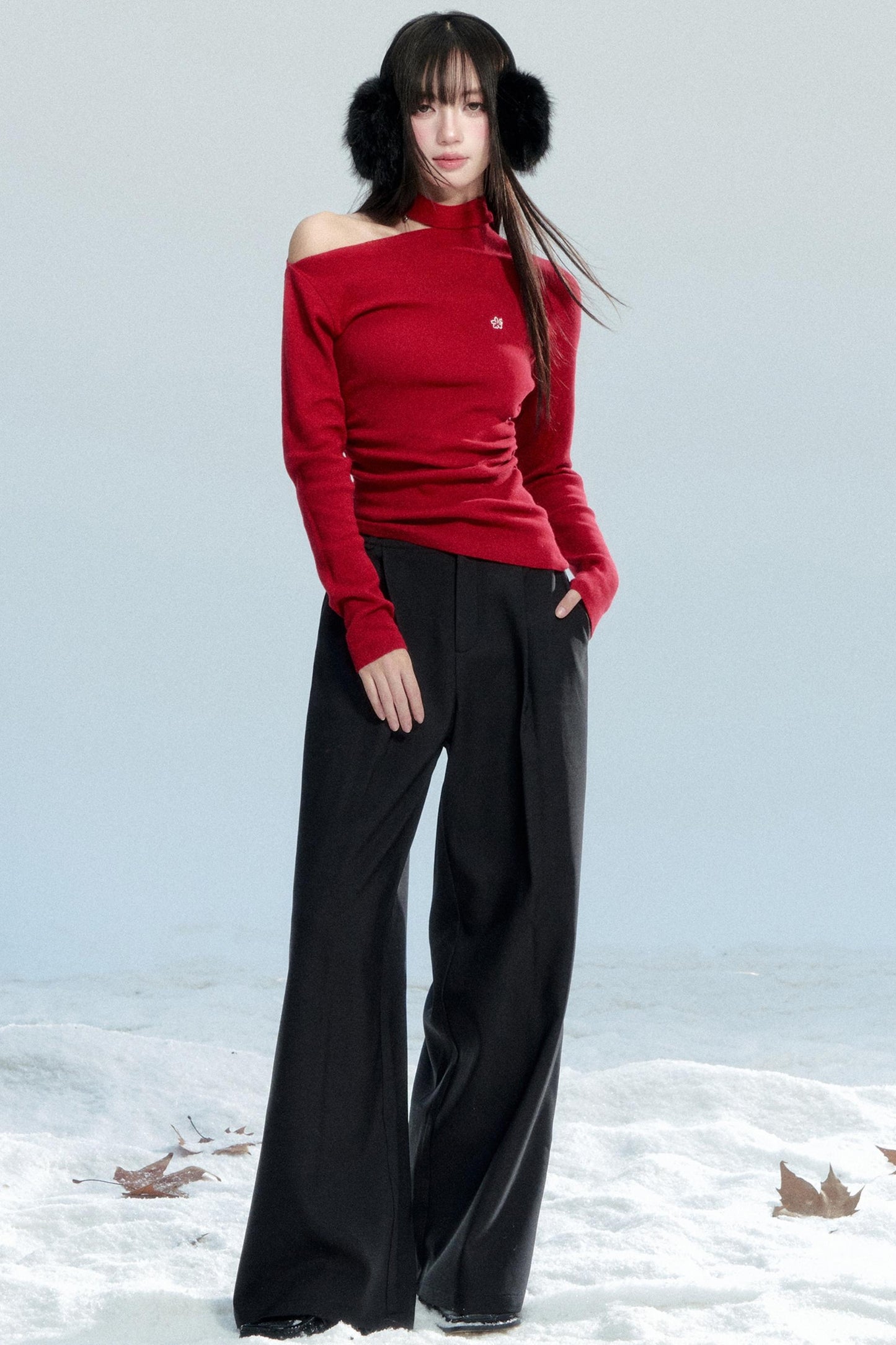 Red Off-Shoulder Knit Top