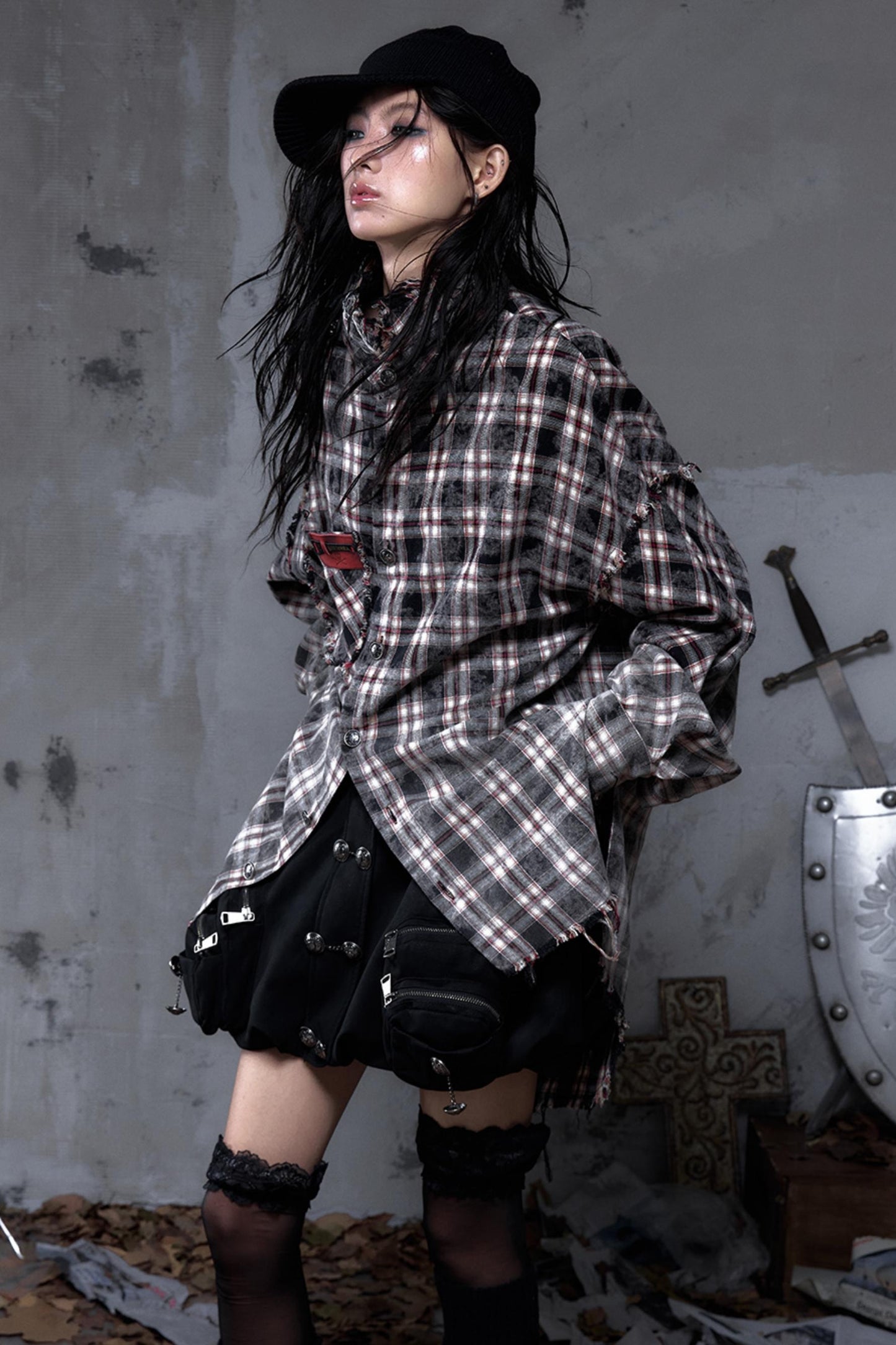 Gray Plaid Punk Shirt