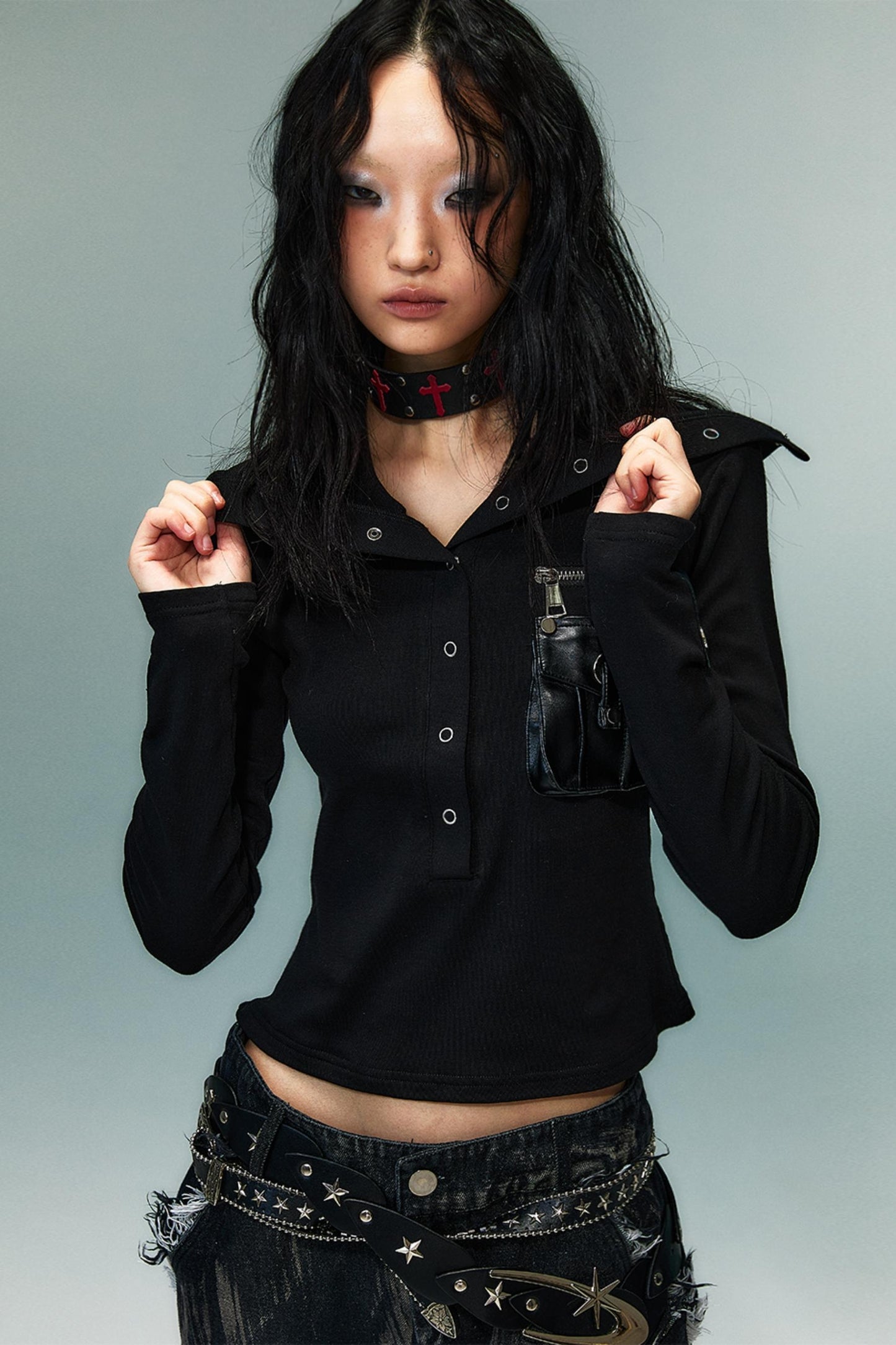 Punk High Neck Slim Knit Base Top