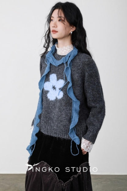 Fog Gray Floral Sweater