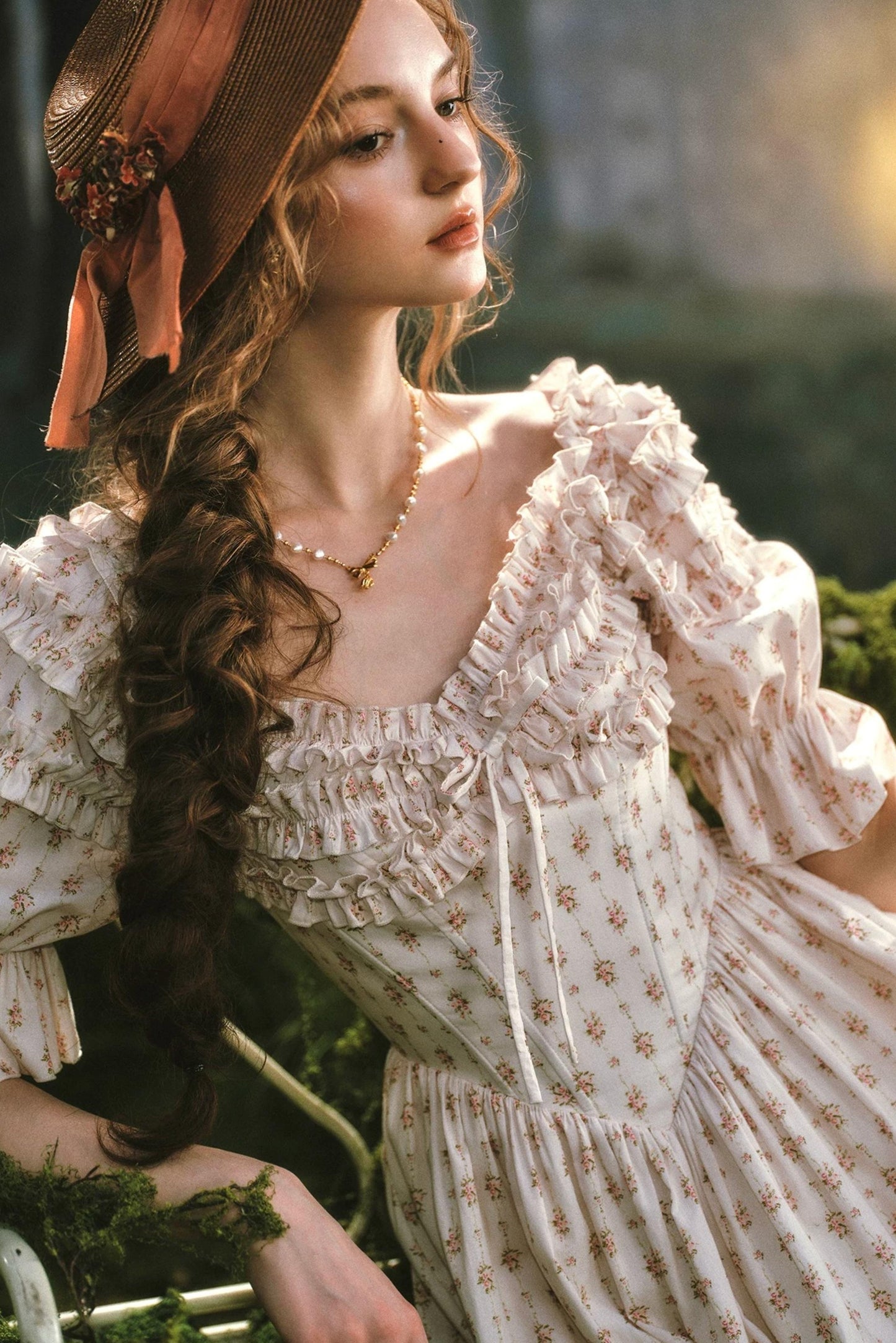 French Floral Fishbone Dress
