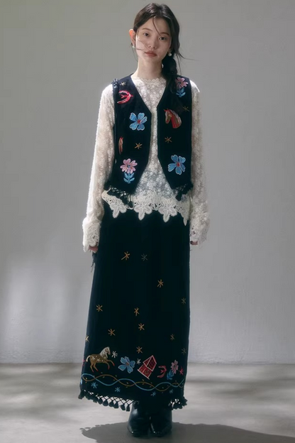 Starry Night Embroidered Vest Set-Up