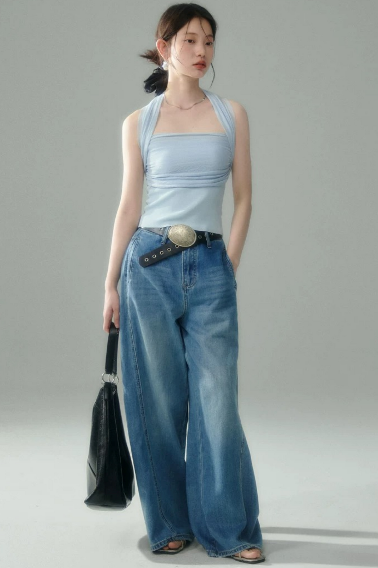 Misty Light Pleated Tulle Blouse Set