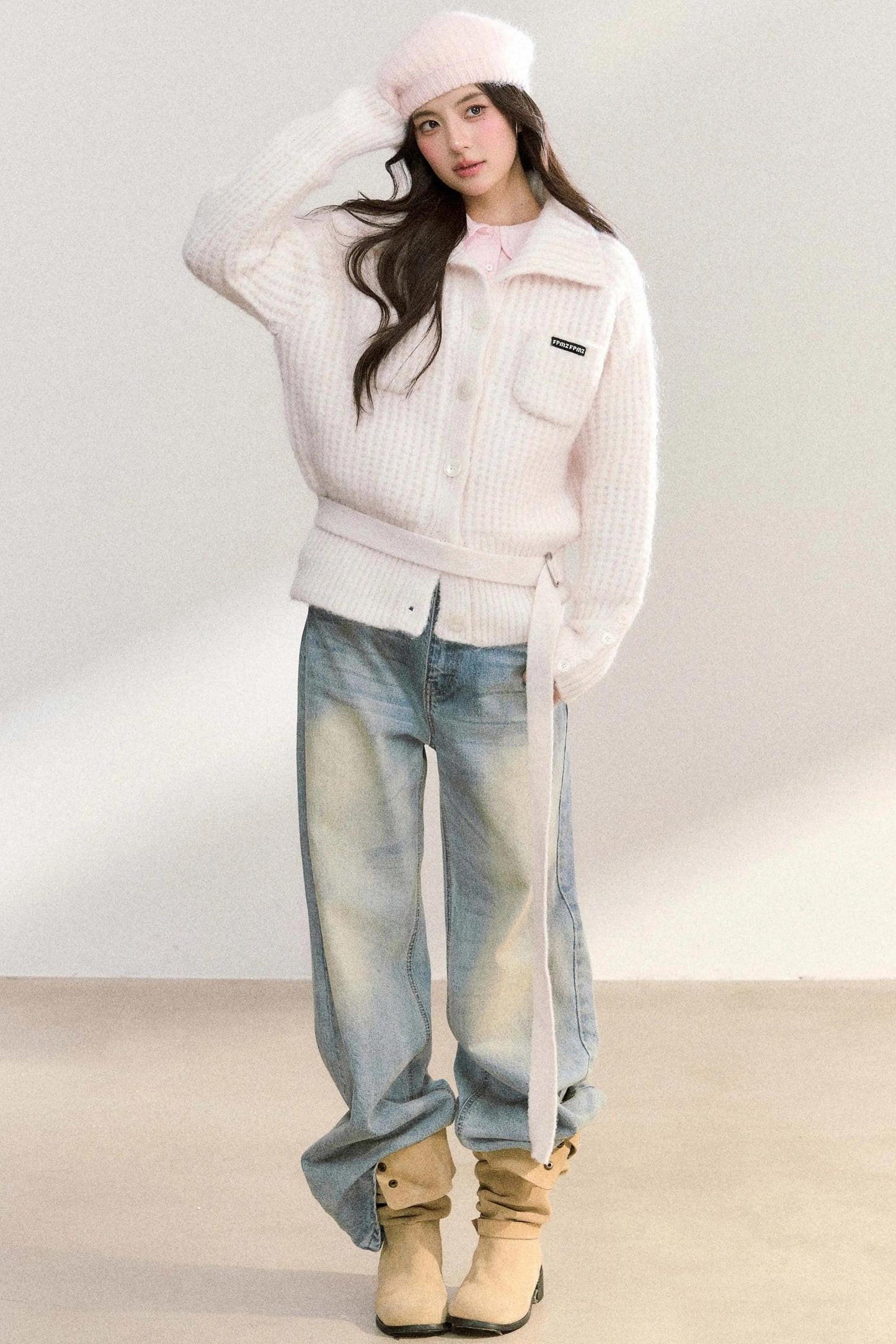 Double Pocket Button-Up Knit Jacket