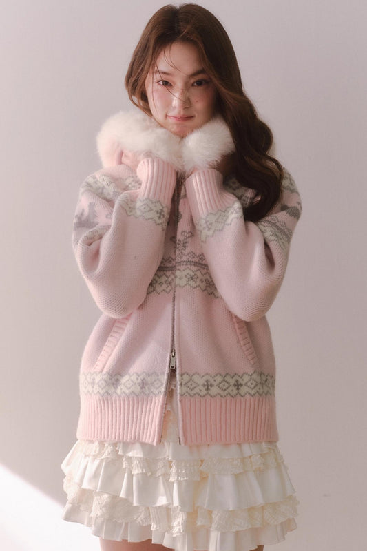 Pink Butterfly Hooded Cardigan