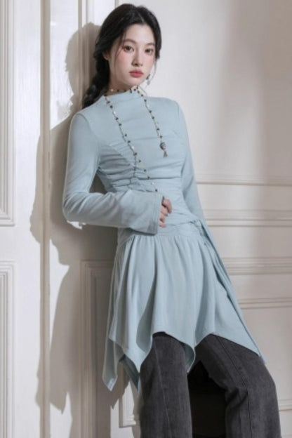 Pleated Turtleneck Dress