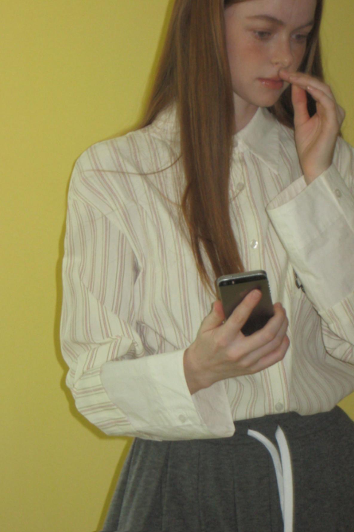 Beige Striped Embroidered Shirt