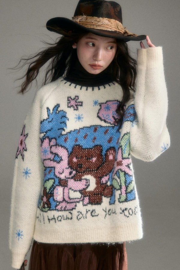 Plush Animal Jacquard Sweater