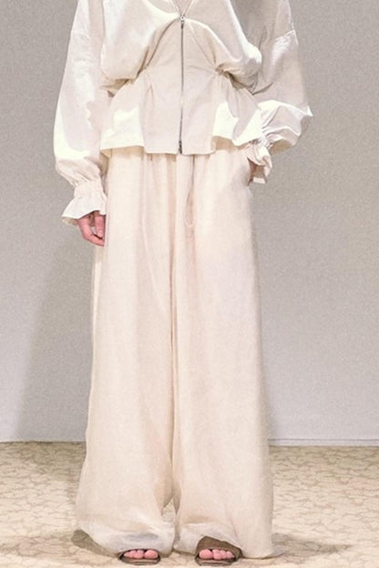 Apricot Satin Double-Layer Pants