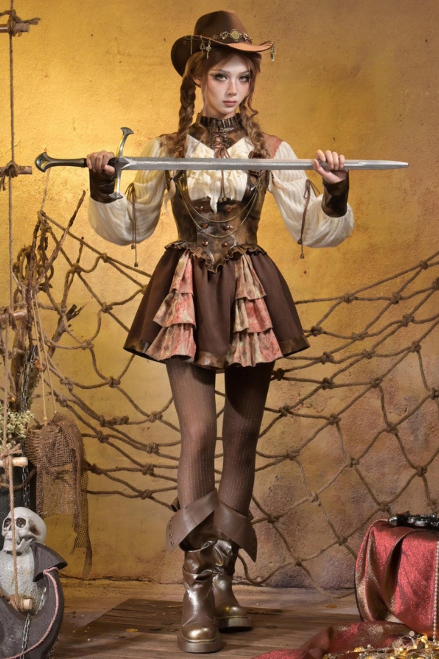 Steampunk Lace Patchwork Dress Set-Up