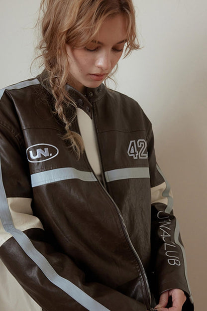 Brown Letter Embroidery Jacket