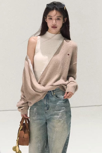 Silk-Gloss Wool Lace Sweater Set-Up