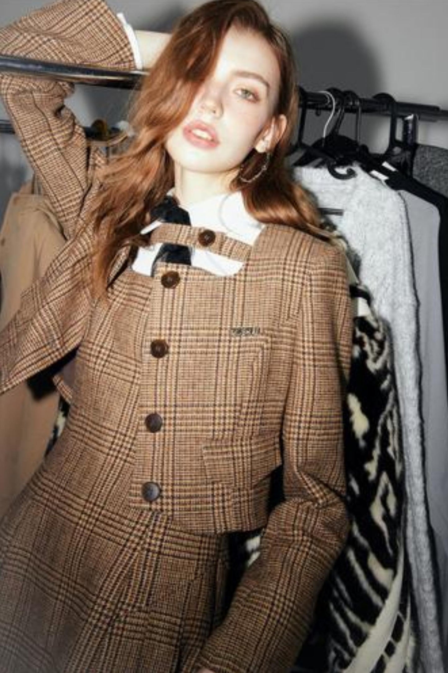 Brown Checked Tweed Jacket