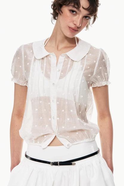 Lyocell Jacquard Doll Collar Blouse