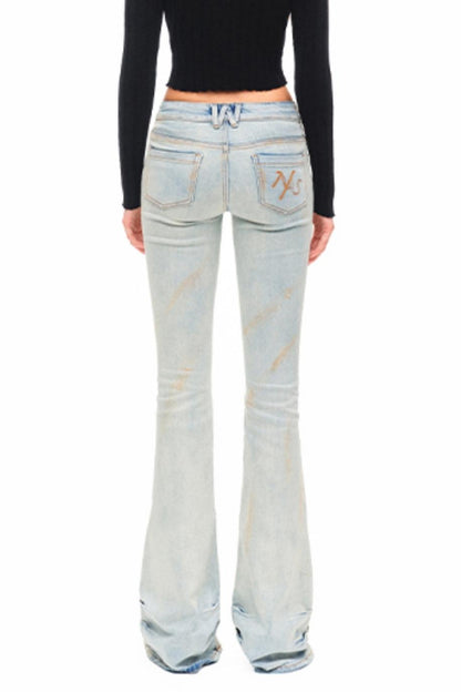 Light Sand Flared Denim Trousers