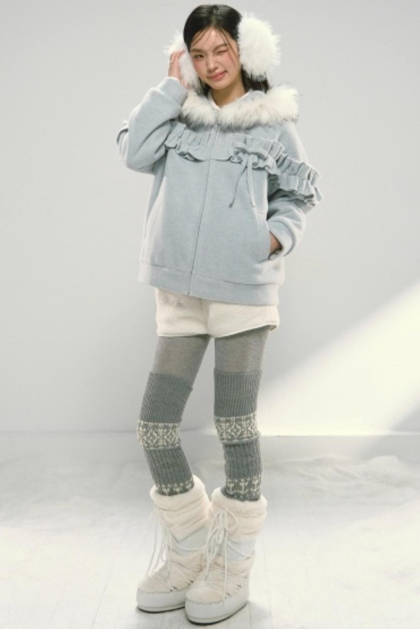 Lace Hooded Cotton Tweed Zip Jacket