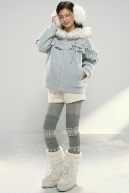 Lace Hooded Cotton Tweed Zip Jacket