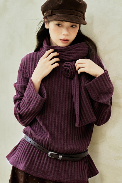 Purple Strip Knit Gray Woolen Jacket Set-Up