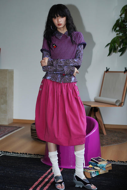 Vintage Striped Rolled Hem Short-Sleeve Top