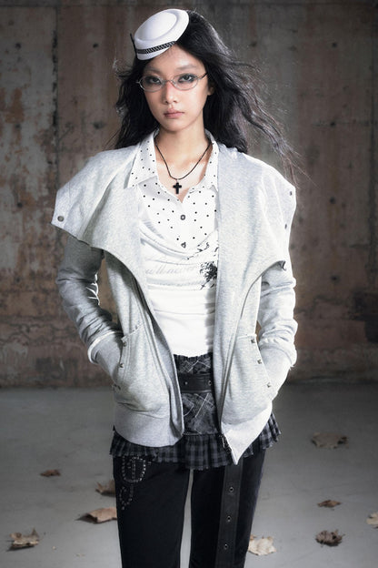 Deconstructed Lapel Sweatshirt Jacket