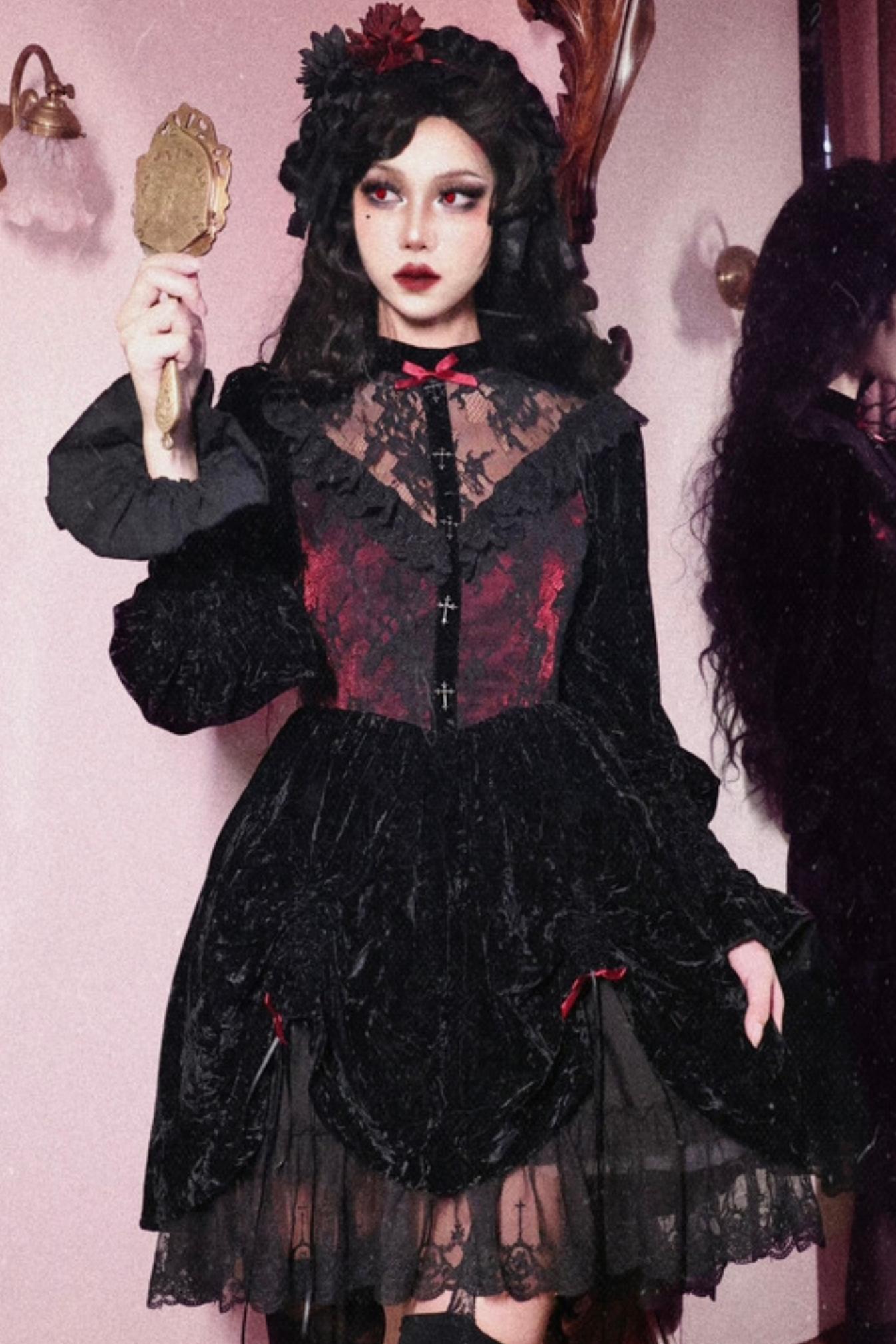 Rose Cemetery Gothic Velvet Lace Dress