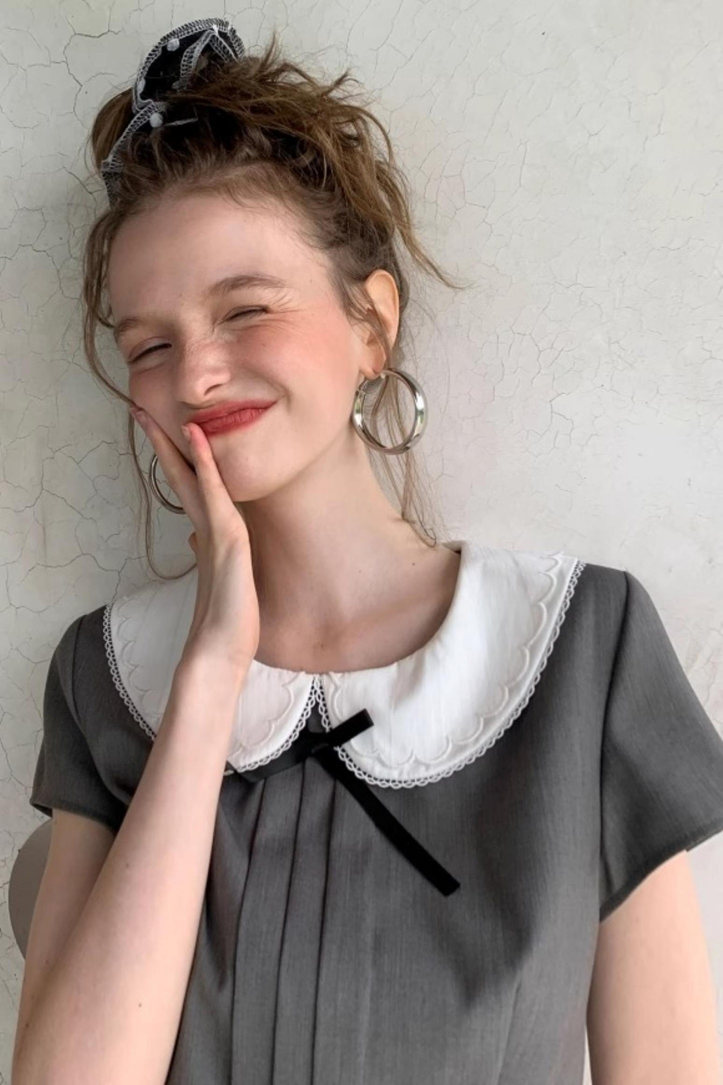 Gray Bowknot Halter Skirt Set-Up