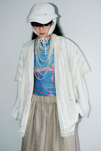 Vintage Paneled Lace Cropped Cardigan Coat