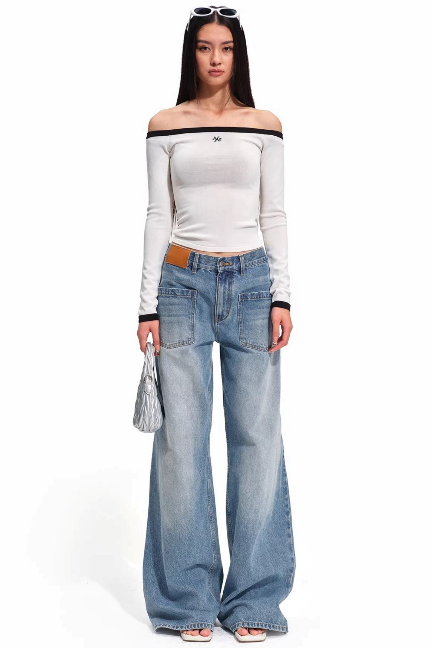 Color-Block Off-Shoulder Knit Top