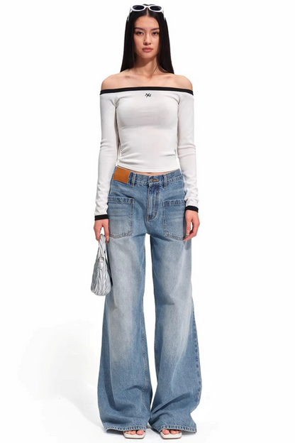 Color-Block Off-Shoulder Knit Top