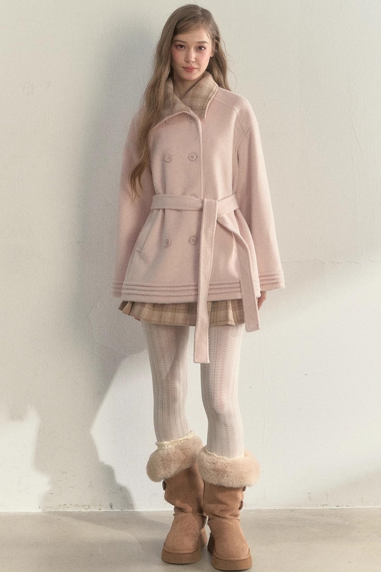 Plaid Double-Breasted Wool Coat