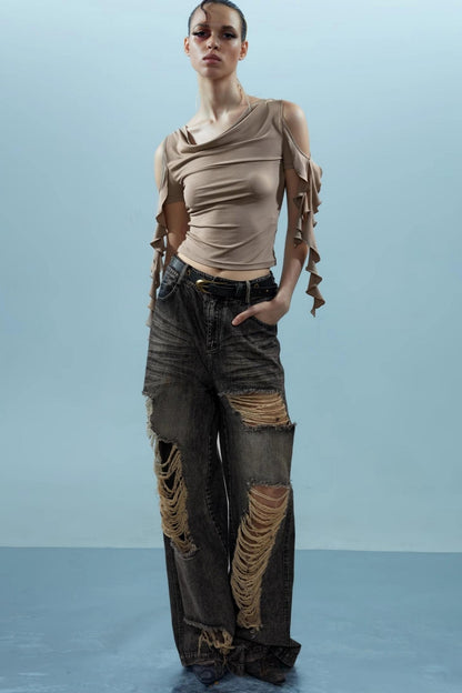 Ruffled Backless Strapless Tee