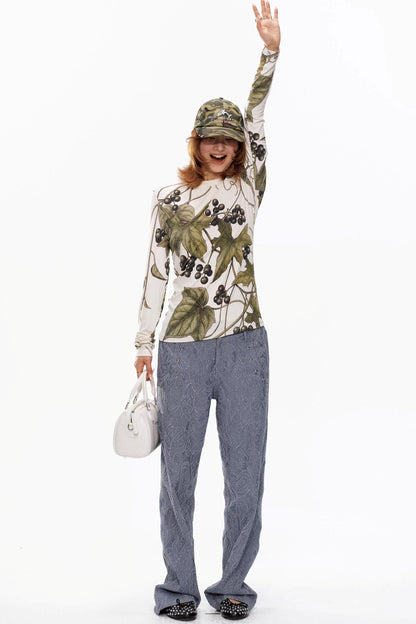 Grape Print Round Neck Sweater