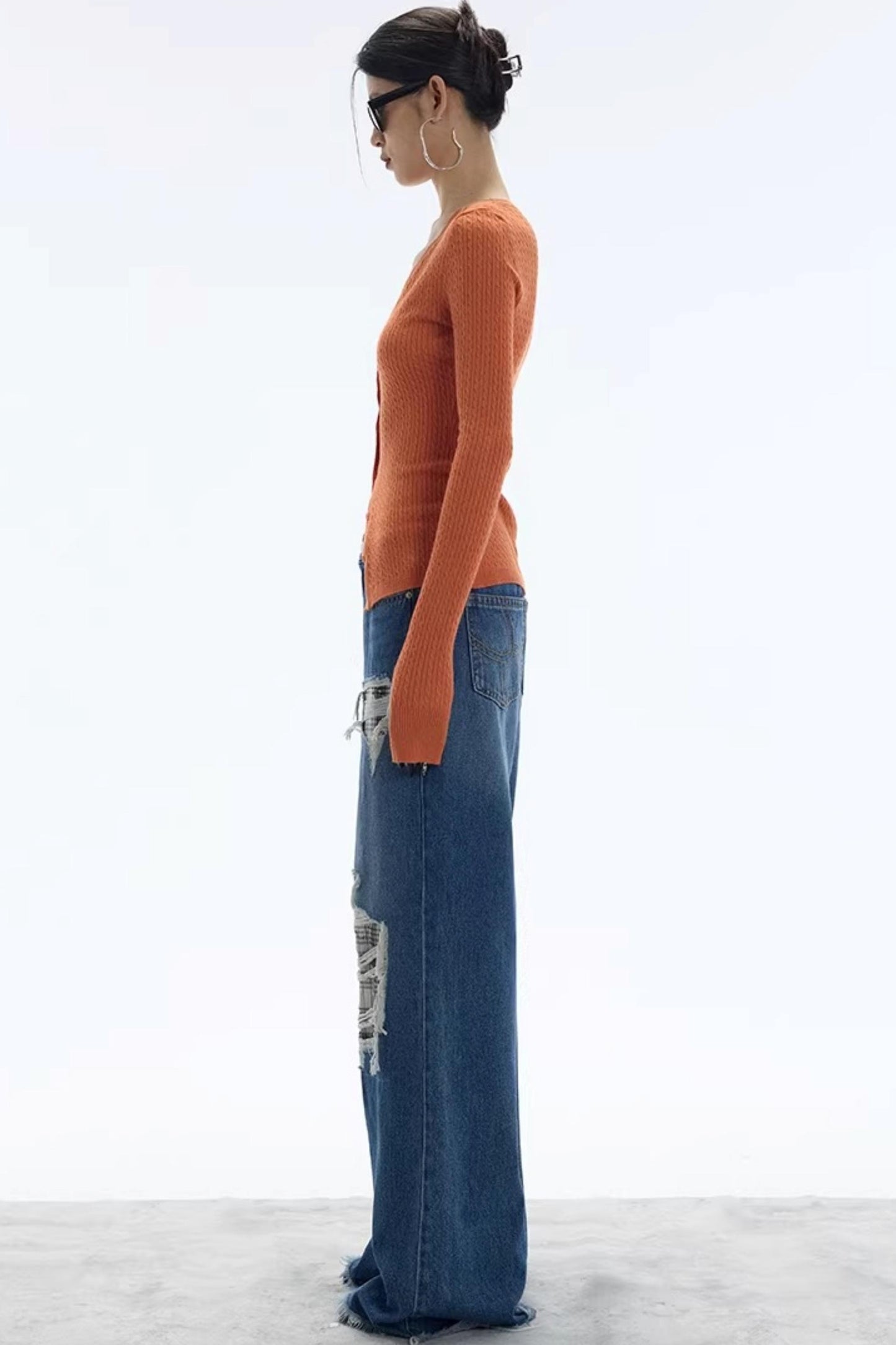 Vintage Sunset Orange Knit Cardigan