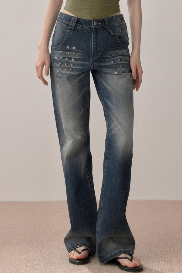 Retro Studded Rhinestone Jeans