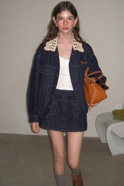 Blue Detachable Denim Jacket Set-Up