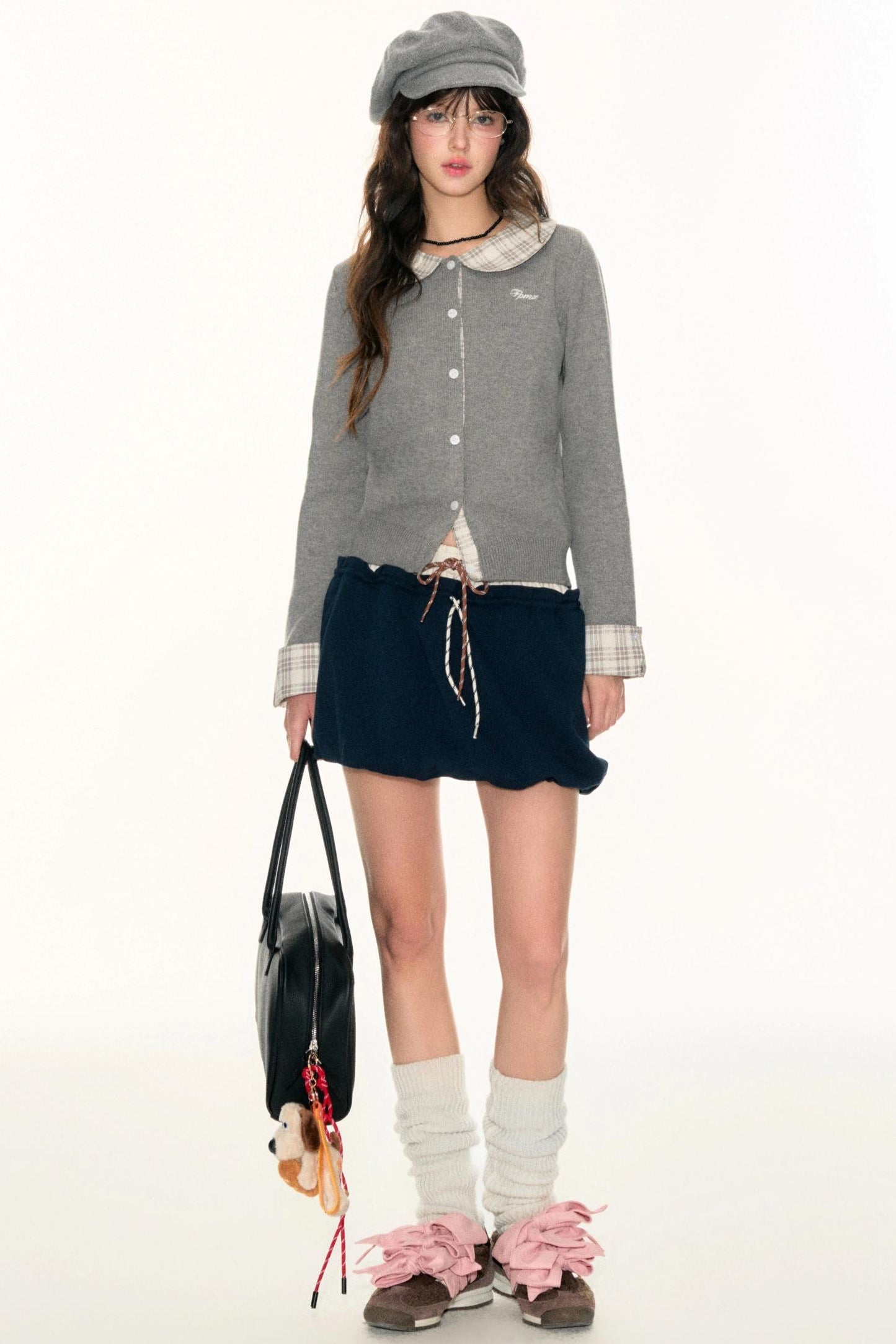 Panel Check Doll Collar Knit Sweater