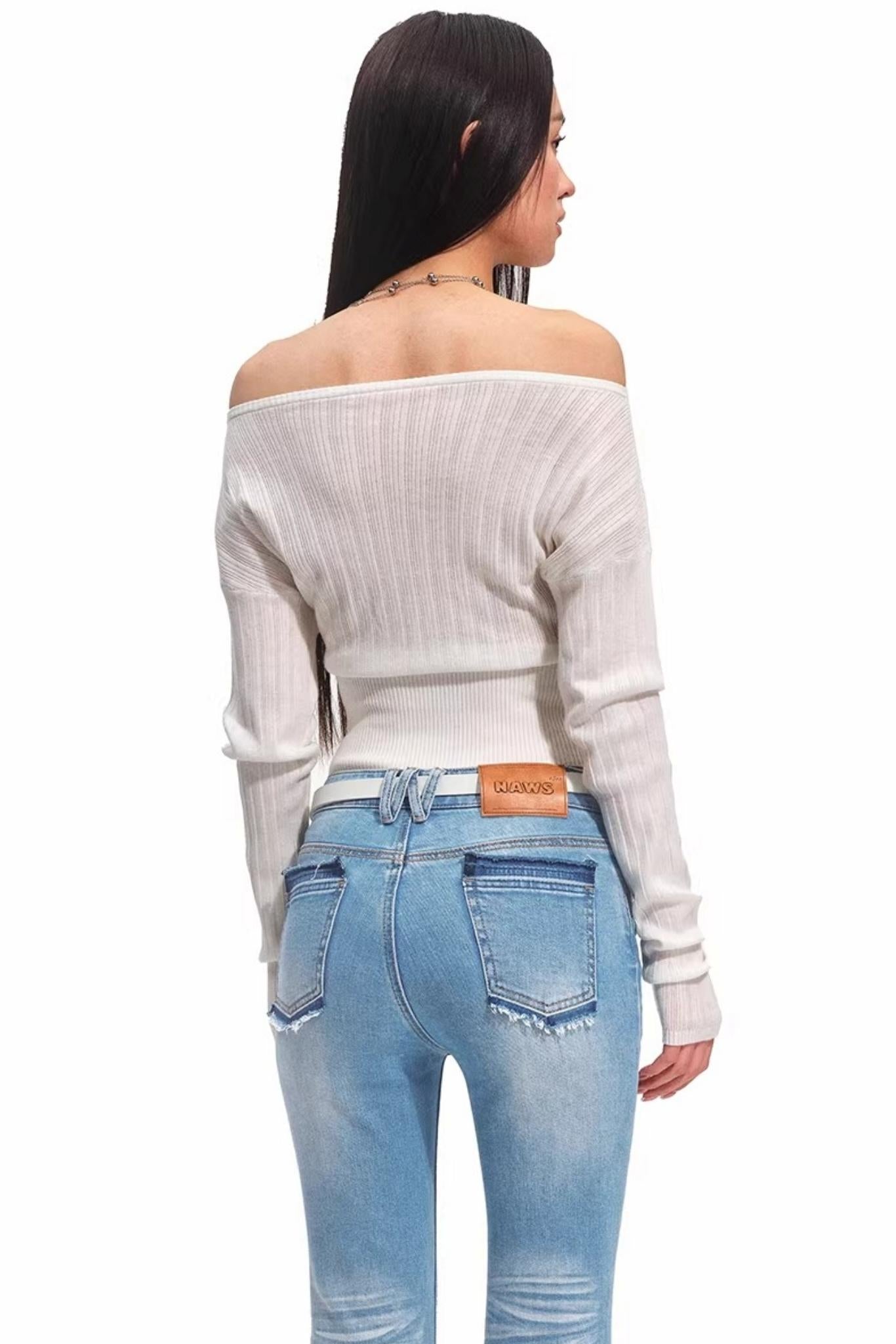 Merinowolle One-Shoulder Strickoberteil