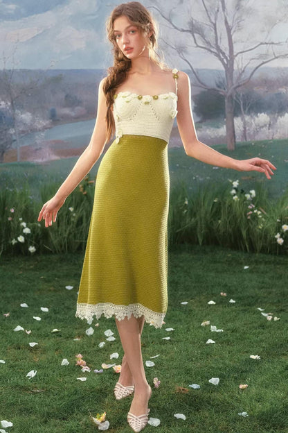French Pastoral Knit Camisole Dress Set-Up