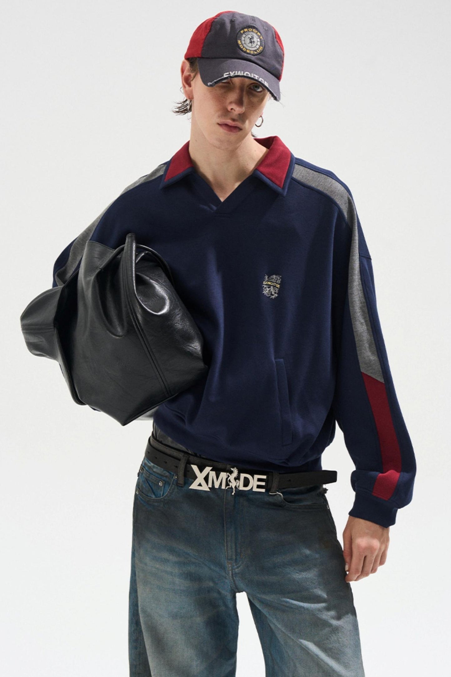 Contrasting Long Sleeve Polo Sweatshirt